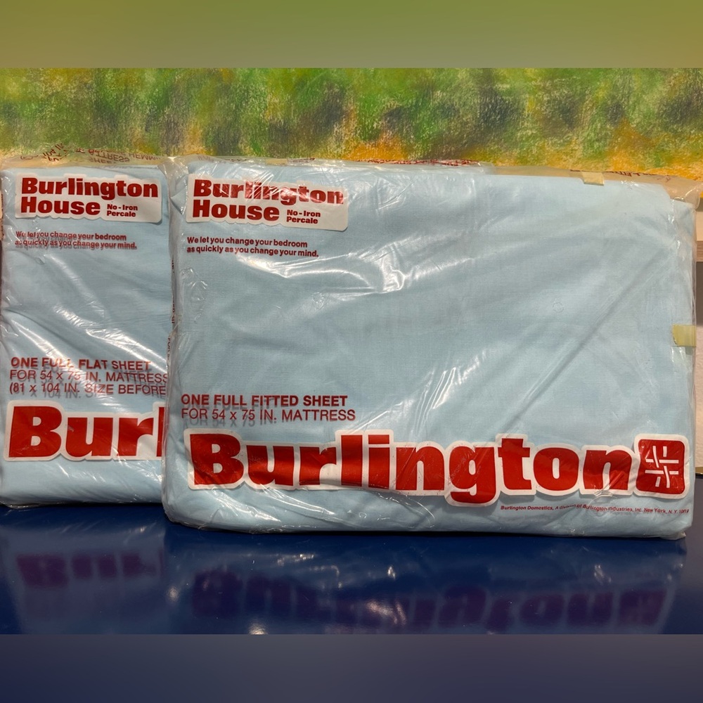 Burlington House Blue Full Fitted Sheet Set Cotton Polyester Vintage 60s 70s